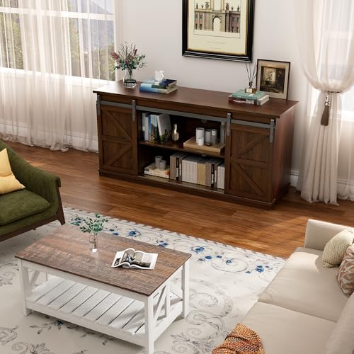 YESHOMY 58" TV Stand for TVs up to 65", Sliding Barn Doors, Espresso - Image 3