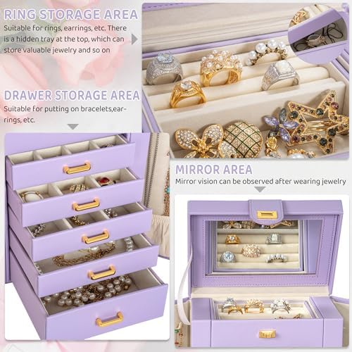AKOZLIN 6-Tier Jewelry Box Organizer 5 Drawers Storage Purple Regular - Image 2