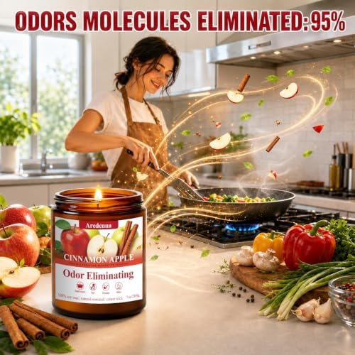 Cinnamon Apple Odor Eliminating Candles | Eliminates 95% of Pet, Smoke, Food, and Other Smells Quickly – 7 oz Fall Soy Candle for Home Scented - Fresh Spice Fruity Scent Holiday Gifts for Women Men - Image 3