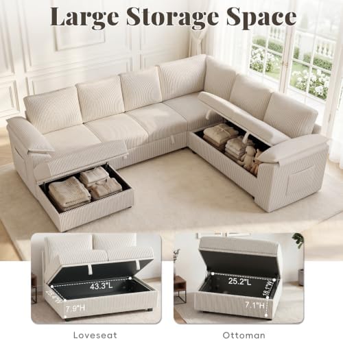 108 In L Shaped Modular Sectional Sofa Couch for Living Room, Beige - Image 6