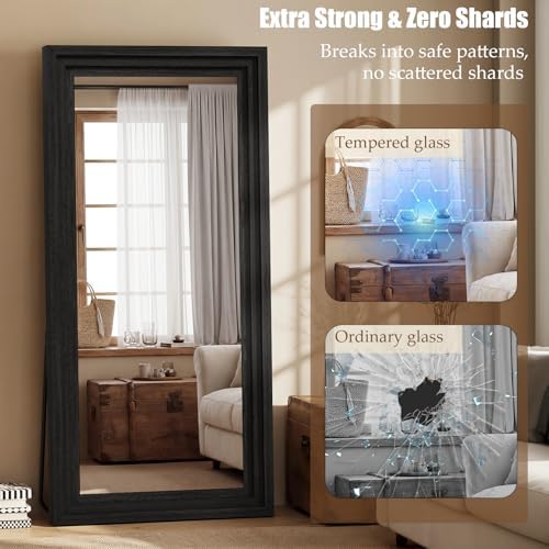 Wood Full Length Mirror 71"x30", Large Solid Wood Frame Floor Mirror - Image 5