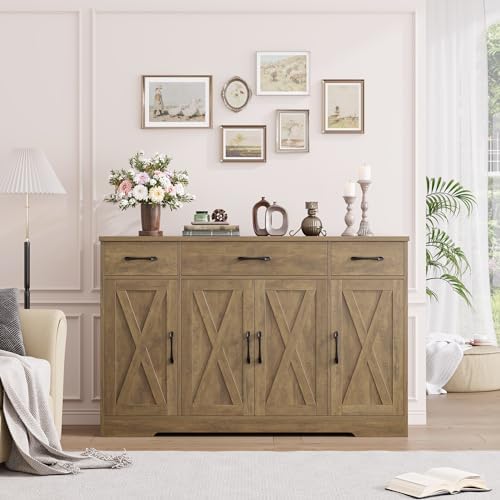 HOSTACK Kitchen Buffet Sideboard Storage Cabinet, Coffee Bar Cabinet, Brown - Image 4
