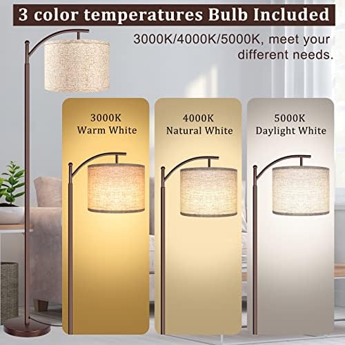 Floor Lamp for Living Room, LED Standing Lamp Tall Industrial Floor Lamp Reading for Bedroom, Office (9W LED Bulb, Beige Lampshade Included) -Oil-Rubbed Bronze - Image 2
