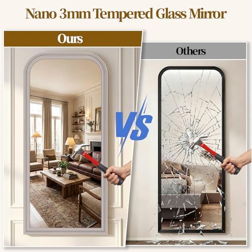 71"x32" Full Length Mirror with Stand, Arched PU Frame - Image 5