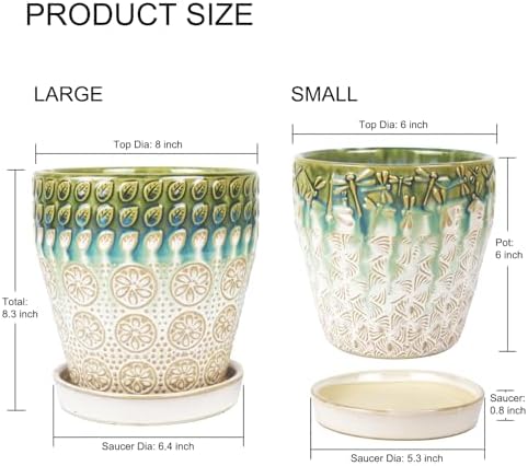 Ceramic Planter Pots for Indoor Plants, 8Inch + 6 Inch Plant Pot with Drainage Holes, Saucers and Mesh Pads, Succulent Orchid Flower Pot -Set of 2 - Image 5
