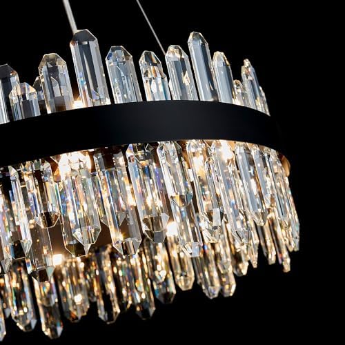 Black Modern Oval Crystal Chandelier, 16-Lights Luxury Chandeliers 2-Tiers K9 Crystal Chandelier Pendant, Light Fixture G9 Lights for Dining Living Room Entryway Kitchen Dia 23 inch - Image 3