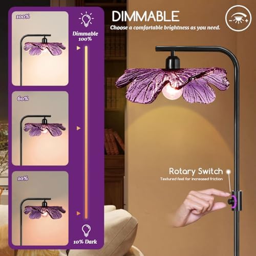 Arc floor lamp mid century modern tall lamp Dimmable floor lamp for Bedroom ,67" Black Standing Lamps vintage floor lamps Purple glass Flower floor light for Living Room corner Study Office Home - Image 2