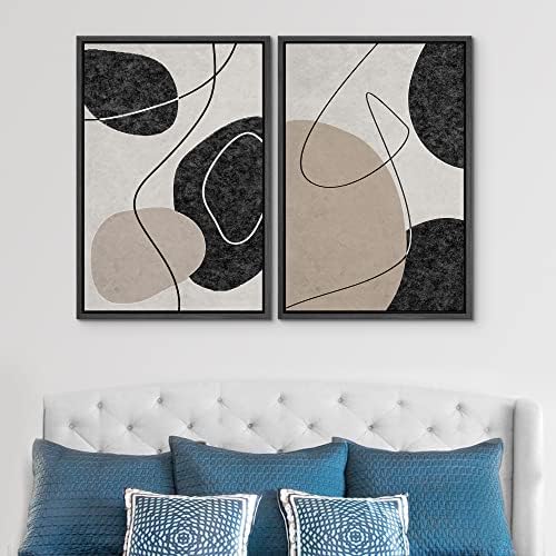SIGNWIN Framed Canvas Print Wall Art Set Mid-Century Black Tan Circle Rings Abstract Shapes Illustrations Modern Art Decorative Contemporary for Living Room, Bedroom, Office - 24"" x36 x2 Black - Image 3