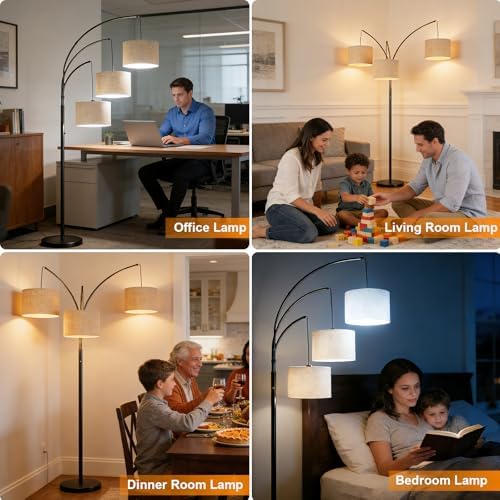80 Inch Arc Living Room Floor Lamps with Remote Control,3-Light Lamp Shades - Image 2