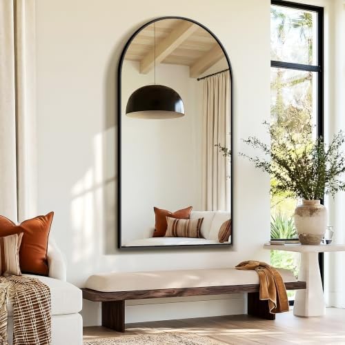 Delma Arched Bathroom Mirror, Black, 55"x30" by Delma
