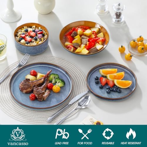 ONION Ceramic Plates and Bowls Sets for 6, 24 Pieces Stoneware Dinnerware Sets for Kitchen, Reactive Glaze Dish Set, Dishwasher and Microwave Safe, Blue - Image 4