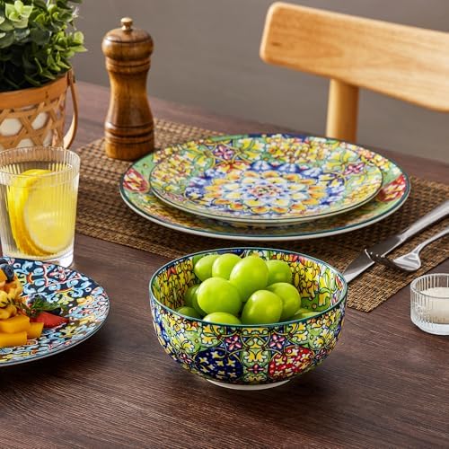 vancasso 18 Pieces Dinnerware Sets, Plates and Bowls Set, Porcelain Dishes Set for 6, Microwave and Dishwasher Safe, Scratch Resistant, Bohemian Style Dining Ware Service for 6, Series SIMI - Image 5