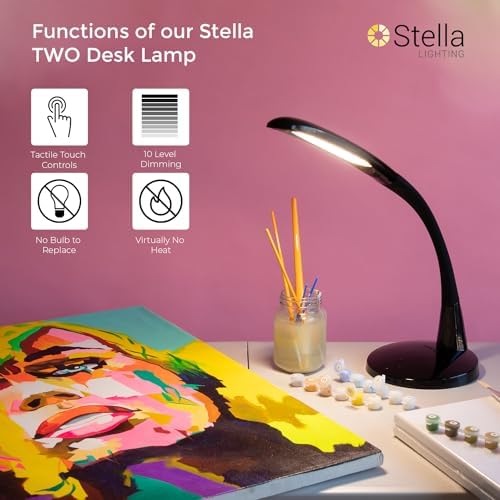 Two Task Lamp, 12W Adjustable Desk Lamp, Dimmable LED Light with Custom Color Temperature for Desk, Office, Bedroom, Living Room, Modern Design for Work, Study, Reading Needs, (Black) - Image 3