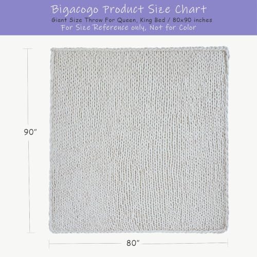 Bigacogo Chunky Knit Throw Blanket for Couch, 80x90 inches, Beige - Image 2