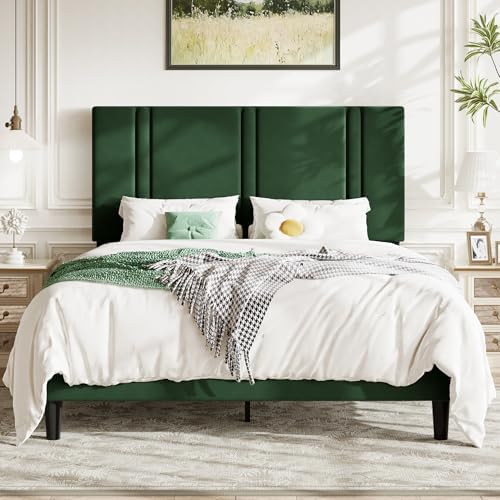 Allewie Queen Platform Bed Frame with Velvet Upholstered Headboard by Allewie