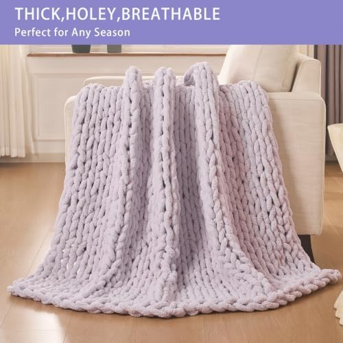 Bigacogo Chunky Knit Throw Blanket for Couch, 40x40 inches, Berry Haze - Image 4