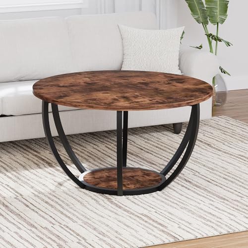 HOMERECOMMEND 28" Round Coffee Table with Storage for Living Room,Brown - Image 6