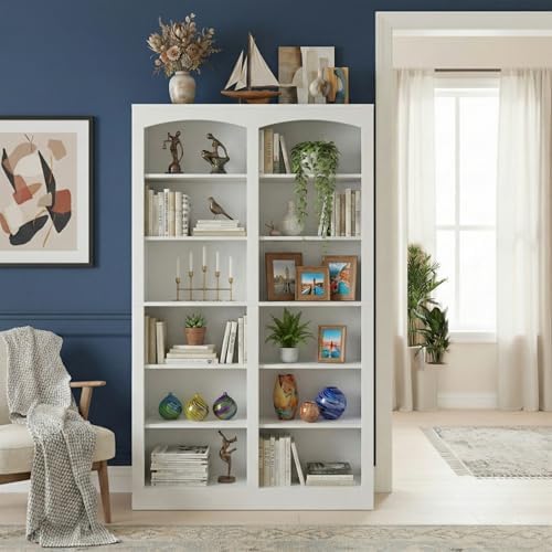 holzart 71" Tall Bookcase, Double Wide White Bookshelf with Arched Design, 12-Tier Open Wood Display Shelf Storage Organizer for Living Room, Home Office (41.6" W x 70.8" H) - Image 4