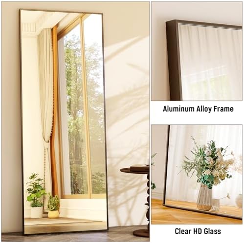 GLSLAND 64"x21" Full Length Mirror, Full Body Mirror with Stand,Black - Image 4