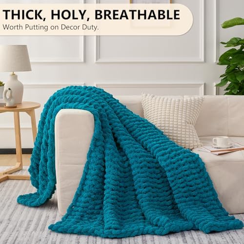 L'AGRATY Chunky Knit Throw Blanket for Couch, 60'' x 80'' Knit Throw, Teal - Image 5