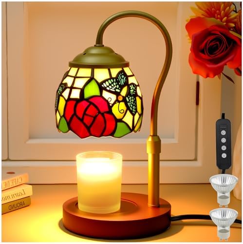 Candle Warmer Lamp with Timer Dimmer, Butterfly Tiffany Style Stained Glass Candle Lamp Warmer, Adjustable Wax Melt Warmer with 2 Bulbs for Small Jar Candles Valentine Birthday Gifts for Women by LIBOZMKO