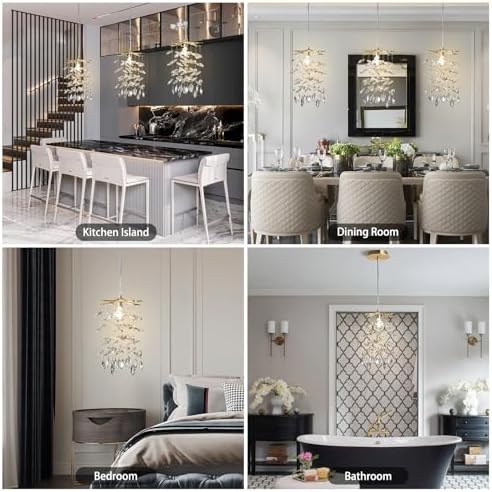 YUYI 8.3" Crystal Pendant Light for Kitchen Island, Modern Gold Tree Branch Chandelier, Luxury Round K9 Crystal Raindrop Pendant Light Fixture for Dining Room, Living Room, Bedroom, Foyer, Entryway - Image 3