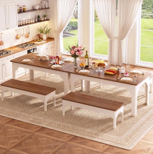 ALEXNUTRE Farmhouse Dining Table with Benches 63" Kitchen Table Set for 4-6 - Image 4