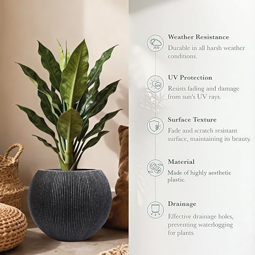 11.8" H x 14.5" Dia Large Round Plastic Black Planter with Drainage & Plug - Image 4