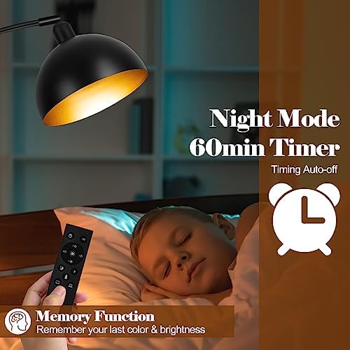 【Upgraded】Black Arc Floor Lamps for Living Room - Dimmable Arched Floor Lamp with Remote Control & 2700-6000K 9W LED Bulb Included, Modern Arch Standing lamp, Industrial Tall Lamp for Bedroom Reading - Image 2