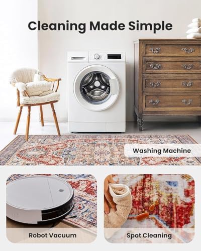 Amada 2x6 Washable Runner Rug for Kitchen & Entryway, Red, Vintage Pattern - Image 6