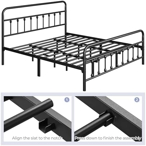 Yaheetech Cal King Metal Platform Bed Frame Victorian Headboard & Footboard - Image 6