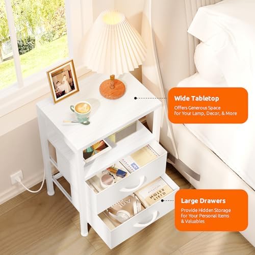 Lazzanto Night Stand with Charger Station for Bedroom, White Nightstand - Image 5