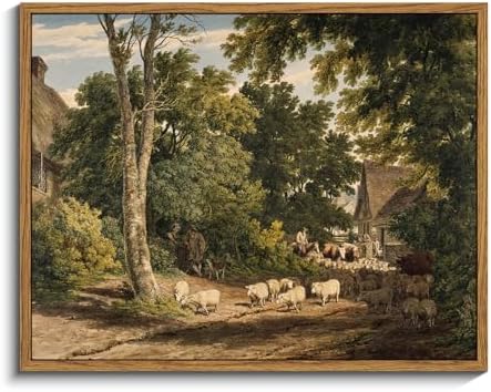 InSimSea Framed Canvas Wall Art Vintage Decor, Room Decor Classical Countryside Landscape Watercolor Painting Canvas Prints Wall Art for Living Room Badroom Farmhouse Bathroom Decor, 11"x14" by InSimSeaArt