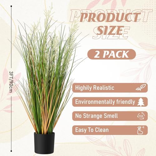 Jexine 2 Pcs 3 ft Tall Artificial Grass Plant Potted Artificial Greenery Floor Plants Faux Pampas Grass Tall in Pot for Housewarming Gift House Garden Bathroom Lobby Outdoor Decoration - Image 2