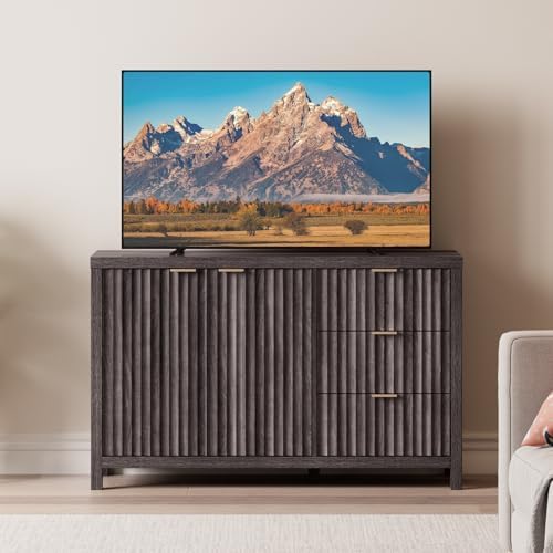 OAKHAM Home Fluted Sideboard Cabinet 46.6" Black Oak - Image 3