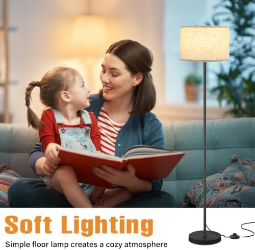 Ambimall 60'' Modern Floor Lamp with Shade, Tall Lamps for Living Room, Bedroom, Office, Dining Room, Beige Shade with Black Pole(Without Bulb) - Image 5