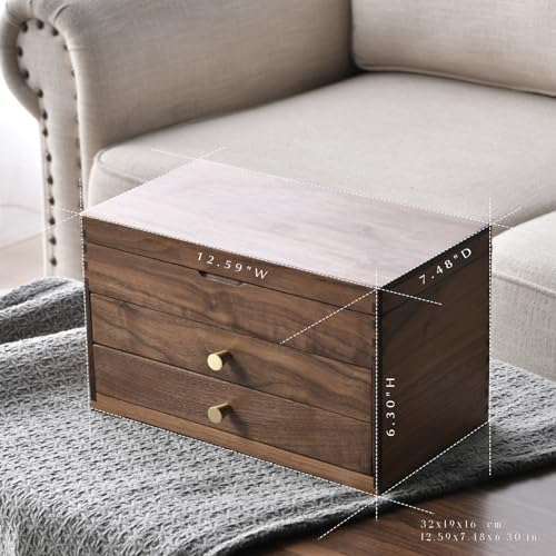 Beexchange Black Walnut Wooden Jewelry Box - Allwood, Handcrafted, Classic Jewelry Box. Jewelry boxes & organizers for Women, Men, and Girls.(Triple-Layer) - Image 2