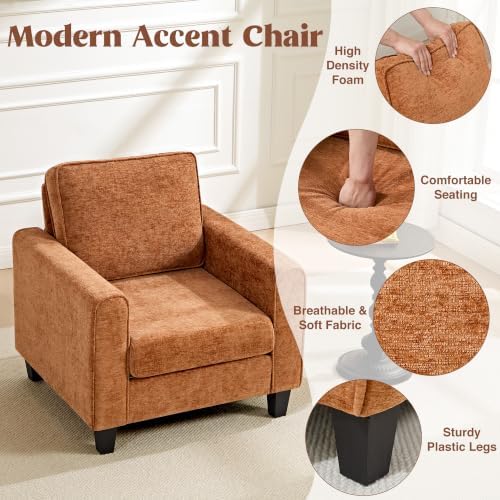 Accent Chair for Living Room, Mid Century Modern Upholstered Living Room Chair, Chenille Reading Armchair for Apartment, Waiting Room, Office, Orange - Image 5