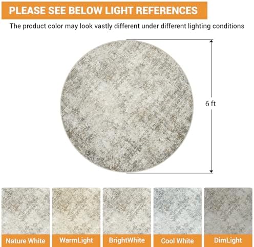 Aelenmu Round Rug 6ft Washable Rug for Dining Room Living Room Beige Brown - Image 2