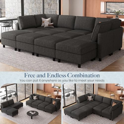 Belffin 110.2" 12 Seats Modular Sectional Sofa Sleeper Sofa Big Washable Sectional Couches for Living Room Comfy Couches with Storage Seat Couch Sofas with Chaise,Dark Grey - Image 4