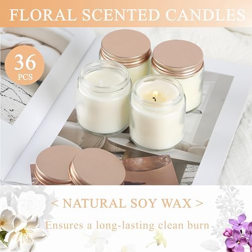 ACITHGL 36 Pcs 4oz Mini Mason Jar Candles Small Scented Candles Bulk Aromatherapy Ideal Souvenir Favors for Wedding Birthday Party (Vanilla, Lilac, Gardenia, Pink) - Image 4