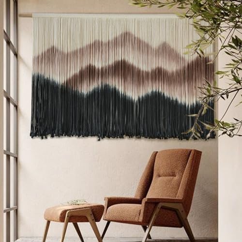 Macrame Wall Hanging Mountain Dip Dyed Brown Fiber Art Wall Decor 57"W*35"L - Image 3