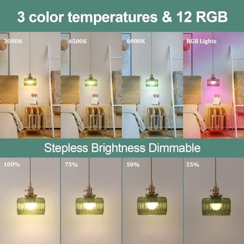 Shenmoyl Battery Operated Pendant Light 5000mAh Rechargeable Chandelier with Remote Control Wireless Adjustable Hanging Green Striped Light for Kitchen Island Dining Room Hallway, 2 Pack - Image 4