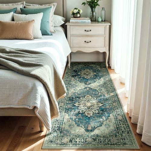 RELEANY Washable Area Rug, Runner 3'x7', Blue/Vintage Dark Blue - Image 2