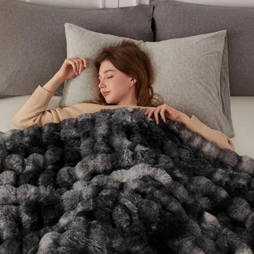 COOVA Soft Bubble Faux Fur Throw Blanket, 60"x80", Tie-dye Black - Image 3