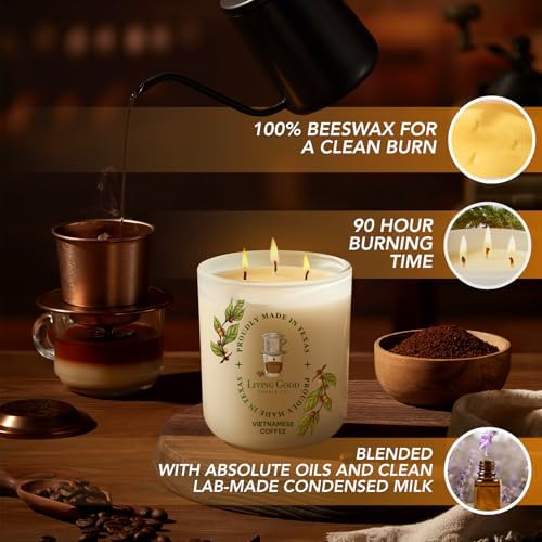 Rich Coffee Beeswax Candle, Roasted Bean & Sweet Vanilla, 90+ Hr, 15 Oz - Image 6