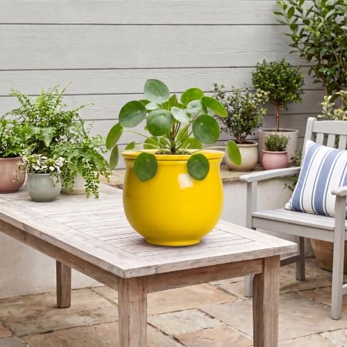 8 Inch SelfWatering Plant Pots, Ceramic Flower Pots, Yellow - Image 5