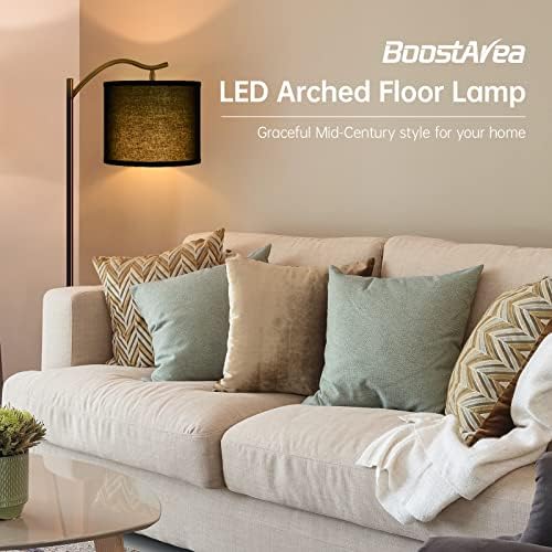 Montage Mid Century Arched Floor Lamp with Black Linen Shade, E26 Socket, Footswitch - Perfect for Living Room, Bedrooms, Office or Corner - Image 2