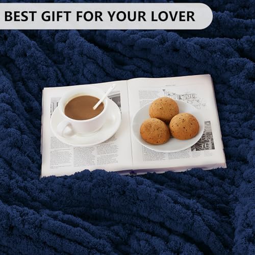 L'AGRATY Chunky Knit Throw Blanket for Couch, 50 x 60 Inches, Dark Blue - Image 6