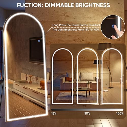 Antok 56"x20" LED Full Length Mirror, Lighted Floor Mirror, Arched - Image 5